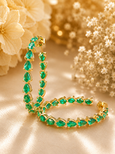Load image into Gallery viewer, Pear Shape Green Emerald Hoop Earrings Prong set Inside Out Style 14k Solid Yellow Solid Gold Huge 8.00ctw Bridal Wedding Gift For Her
