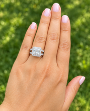 Load image into Gallery viewer, Princess Cut And Round Cut Diamond Engagement Ring IGI Certified 14k White Gold Halo Antique Style Wedding Ring 3.70ct G-VS2
