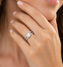 Load image into Gallery viewer, Round Cut Diamond Engagement Ring And Two Matching Bands IGI Certified 14k Solid White Gold Halo Bezel Set Style Wedding Set For Her 1.80ctw
