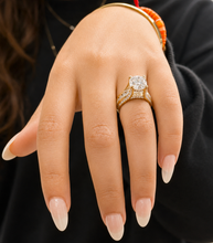 Load image into Gallery viewer, Cushion Cut Moissanite And Round Cut Sides Engagement Ring Set In 14k Solid Yellow Gold Bridal Ring Hidden Halo Style Wedding Ring 4.50ctw
