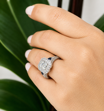 Load image into Gallery viewer, GIA Certified Asscher Round And Trillion Cut Natural Diamonds and Sapphire Engagement Ring Halo Wedding Ring 14k Solid White Gold 2.00ctw
