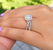 Load image into Gallery viewer, GIA Certified Cushion Cut And Round Cut Natural Diamond Engagement Ring And Band Twisted Shank 14k White Gold Halo Wedding Set 2.40ctw
