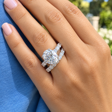 Load image into Gallery viewer, Oval Shape And Round Cut Sides Eternity Style IGI Certified Diamond Engagement Ring And Matching Band Wedding Bridal Set 14k White Gold 9.50
