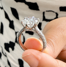 Load image into Gallery viewer, Round Cut Moissanite Engagement Ring Solitaire Bridal Ring Crown Prongs Filigree Style Shank Wedding ring Solitaire 14k White Gold 3.00ct
