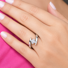 Load image into Gallery viewer, Princess Cut Moissanite Engagement Ring Tension Set Solitaire Bridal Ring 14k Solid And Heavy White Gold Wedding Anniversary Ring 1.50ct
