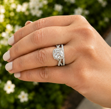 Load image into Gallery viewer, Cushion Cut and Round Cut Sides Diamond Engagement Ring And Matching Band IGI 14k Solid White Gold Deco Style Halo Wedding Set 3.00ct F-VS2

