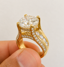 Load image into Gallery viewer, Round Shape Moissanite Engagement Ring Inner Halo Wedding Ring High Set 14k Solid Heavy White Gold Bridal Ring 6.50ctw
