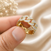 Load image into Gallery viewer, Round Cut Cvd Diamonds Ring Pave Set Men's Band Link Chain Style Men's Wedding Band Right Hand Ring Men's 14K Solid Yellow Gold 1.00ctw

