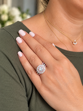 Load image into Gallery viewer, Cushion Cut And Round Cut Diamonds And Pink Sapphires Engagement Ring And Two Bands IGI Certified 14K White And Rose Gold Double Halo 3.00ct
