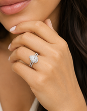 Load image into Gallery viewer, Pear Shape And Round Cut Sides Natural Diamond Halo Engagement Ring And Matching Band Bridal Set 14K Solid White Gold Wedding Set 1.00ctw
