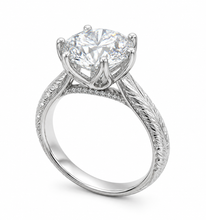 Load image into Gallery viewer, Round Cut Moissanite Engagement Ring Solitaire Bridal Ring Crown Prongs Filigree Style Shank Wedding ring Solitaire 14k White Gold 3.00ct
