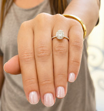 Load image into Gallery viewer, Oval Shape Moissanite Center And Round Cut Sides Engagement Ring Halo Style 14k Yellow Gold Wedding Ring Bridal Propose Ring 2.50ctw
