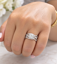 Load image into Gallery viewer, IGI Certified Princess Cut And Round Cut Sides Diamond Engagement Ring And Two Bands, Halo Wedding Set 14k Solid White Gold 2.00ctw
