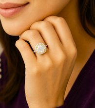 Load image into Gallery viewer, Cushion Cut Moissanite And Round Cut Engagement Ring 14k Solid White And Yellow Gold Bridal Wedding Ring Double Halo Style Split Shank 6.50
