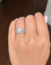 Load image into Gallery viewer, IGI Certified Princess Cut And Round Cut Sides Diamond Engagement Ring And Two Bands, Halo Wedding Set 14k Solid White Gold 2.00ctw
