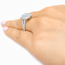 Load image into Gallery viewer, Cushion Cut Moissanite And Cvd Diamonds Engagement Ring Double Halo Split Shank Design Bridal Wedding Ring In 14k White Gold 2.30ctw
