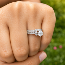 Load image into Gallery viewer, Round Cut Moissanite Engagement Ring And Matching Band Antique Design Wedding Ring And Band Bridal Set In 14k Solid White Gold 1.35ctw
