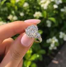 Load image into Gallery viewer, Oval Shape Center And Half Moon Shape Sides Diamond Engagement Ring IGI Certified 14k Solid White Gold Three Stone Style Ring 6.25ctw
