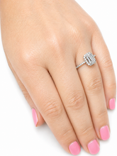 Load image into Gallery viewer, Emerald Cut Moissanite Center And Round Cut Sides Engagement Ring Halo Style Minimalist Bridal Wedding Ring Set In 14k Solid White Gold 1.50

