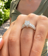 Load image into Gallery viewer, Princess Cut Center And Round Cut Sides Diamond Engagement Ring Prong Set Wedding Bridal Ring IGI Certified 14k White Gold 2.50ctw
