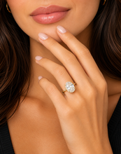 Load image into Gallery viewer, IGI Certified Oval Shape And Round Cut Diamond Engagement Ring Inner Halo Style Wedding Ring Women's Bridal Ring 14K Yellow Gold 4.15ctw
