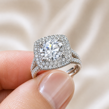 Load image into Gallery viewer, Round Cut Diamond Engagement Ring Halo Style Bridal Wedding Ring Split Shank IGI Certified Double Halo Bridal 14k Solid White Gold 3.00ctw
