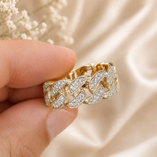 Load image into Gallery viewer, Round Cut Cvd Diamonds Ring Pave Set Men's Band Link Chain Style Men's Wedding Band Right Hand Ring Men's 14K Solid Yellow Gold 1.00ctw
