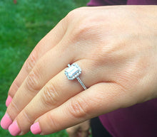 Load image into Gallery viewer, GIA Certified Emerald Cut And Round Cut Sides Natural Diamond Engagement Ring Halo Bridal Ring Wedding Ring 14k Solid White Gold 1.50ctw
