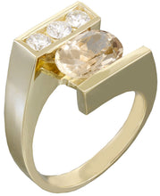 Load image into Gallery viewer, Oval Morganite Ring And Round Cut Natural Diamond Ring Semi Tension 14k Solid And Heavy Yellow Gold Wedding Ring Bridal Anniversary 2.30ctw
