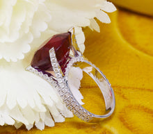 Load image into Gallery viewer, Cushion Cut Ruby And Round Cut Natural Diamond Sides Engagement Ring Prong Set Right Hand Ring 14k Solid White Gold Wedding Ring 13.70ctw
