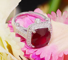 Load image into Gallery viewer, Cushion Cut Ruby And Round Cut Diamonds Antique Deco Design Ring 14k Solid White Gold Engagement Anniversary Wedding Pong Set Halo 7.80ctw
