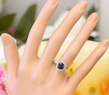 Load image into Gallery viewer, Round Cut Sapphire And Cvd Diamonds Engagement Ring Halo Style In 14k Solid White Gold Wedding Ring Prong Set Anniversary Ring 2.10ctw
