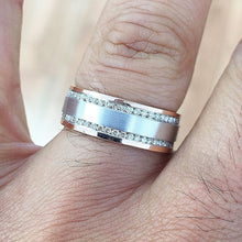 Load image into Gallery viewer, Round Cut Cvd Diamond Mens Band 7.50mm Width Brushed Polished Wedding Channel Set Eternity Style Set In 14k Solid And Heavy White Gold 1.00

