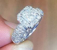 Load image into Gallery viewer, Princess And Round And Baguettes Cut Diamond Engagement Ring IGI Certified 14k Solid White Gold Prong Set halo Wedding Bridal Ring 2.00ctw
