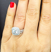 Load image into Gallery viewer, Cushion Cut Moissanite and Round Cut Sides Engagement Ring And Matching Band 14K Solid White Gold Wedding Ring Double Halo Bridal Ring 1.85
