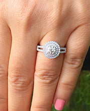 Load image into Gallery viewer, Round Cut Moissanite Engagement Ring Split Shank Double Halo Style Set In 14k Solid White Gold Wedding Ring Halo Bridal Ring For Her 1.25ctw
