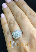 Load image into Gallery viewer, Cushion Cut Moissanite And Round Cut Cvd Diamond Engagement Ring Double Halo Split Shank 14k Solid White Gold Bridal Wedding 2.80ctw
