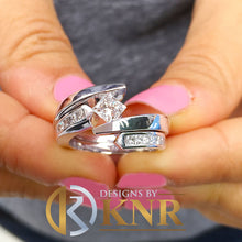 Load image into Gallery viewer, Princess Cut Diamond Engagement Ring And Matching Band Tension Set Ring 14k Solid And Heavy White Gold Bridal Ring Wedding Ring Set 1.20ctw

