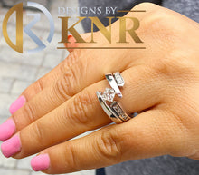 Load image into Gallery viewer, 14k solid and heavy white gold princess cut ring natural diamond ring engagement ring and matching band tension set ring bridal set 1.50ctw
