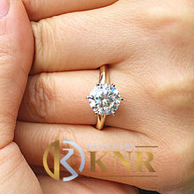 Load image into Gallery viewer, Round Cut Moissanite Engagement Ring Solitaire Style 14k Solid Yellow Gold Bridal Ring Prong Set Wedding Ring Six Prong Minimalist 3.00ctw
