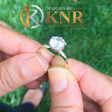 Load image into Gallery viewer, Round Cut Moissanite Engagement Ring Solitaire Style 14k Solid Yellow Gold Bridal Ring Prong Set Wedding Ring Six Prong Minimalist 3.00ctw
