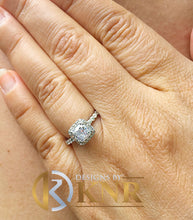 Load image into Gallery viewer, Cushion Cut Moissanite And Natural Round Cut Side Diamonds Engagement Ring 14k Solid White Gold Bridal Ring Halo Style Wedding Ring 1.90ctw
