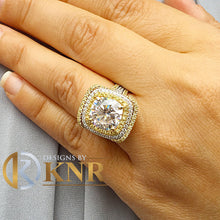 Load image into Gallery viewer, Cushion Cut Moissanite And Round Cut Sides Cvd Diamond Engagement Ring And Two Matching Bands Halo Wedding Set 14k Solid White Gold 7.10ctw
