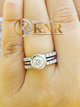 Load image into Gallery viewer, Round Cut Natural Diamonds Engagement Ring And Two Matching Bands Bezel Set Style Wedding Set Halo Bridal Set 14k Solid White Gold 1.50ctw
