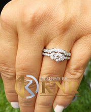 Load image into Gallery viewer, Women's 14k Solid White Gold Round Cut Natural Diamond Engagement Ring And Band, Antique Style, Filigree, Bridal Wedding Set 0.85ctw
