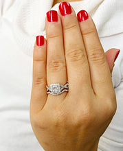 Load image into Gallery viewer, Princess Shape Moissanite And Round Cut Sides Natural Diamonds Engagement Ring And Matching Band Halo Style In 14K Solid White Gold 1.75ctw

