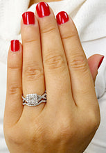 Load image into Gallery viewer, Princess Cut And Round Cut Sides Natural Diamond Engagement Ring And Matching Band Wedding Set Halo Bridal Ring 14k Solid White Gold 1.50ct
