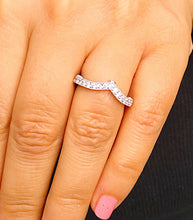 Load image into Gallery viewer, Round Cut Moissanite Band Stackable Band V Shape Wedding Band Filigree Edging Style Engagement Band 14K Solid White Gold Band For Her 0.70ct
