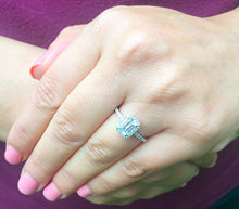 Load image into Gallery viewer, Emerald Cut Moissanite Center And Round Cut Sides Engagement Ring Halo Style Minimalist Bridal Wedding Ring Set In 14k Solid White Gold 1.50
