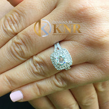 Load image into Gallery viewer, Cushion Cut Moissanite And Round Cut Cvd Diamond Engagement Ring Bridal Wedding double Halo split shank Design 14k Solid White Gold 2.80
